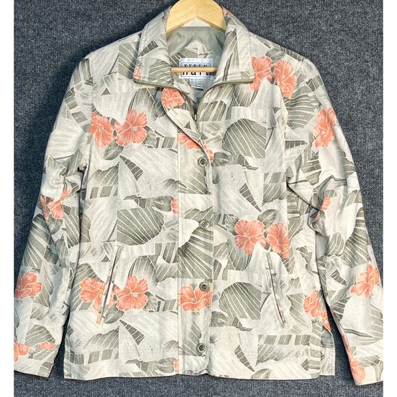 Vintage Keren Hart Jacket 100% Silk Full Zip Floral Print Retro Y2K Womens Small - Picture 1 of 14